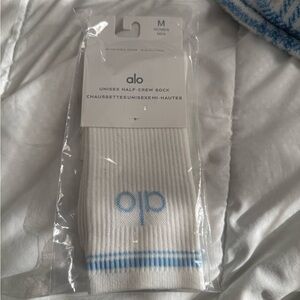 ALO Yoga White Socks with Blue Stripes